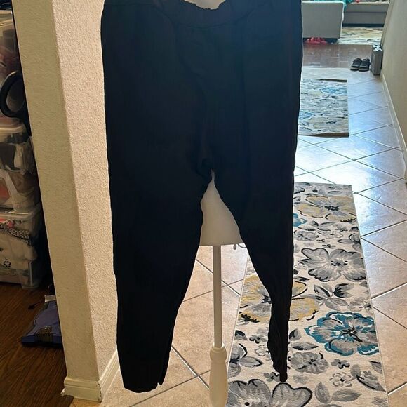 Enza Coza Women's 3/M Linen Easy Pants Solid Black Jogger Coastal Lightweight - Picture 7 of 9